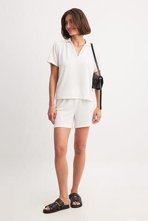 White Jersey korte broek met elastische taille