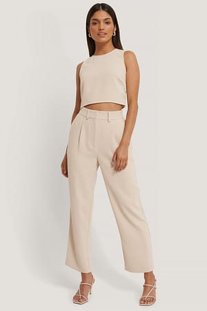Beige Pantalon De Costume Taille Haute