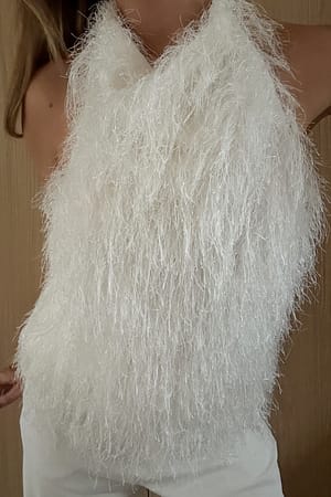White Halternecktopp med fransar