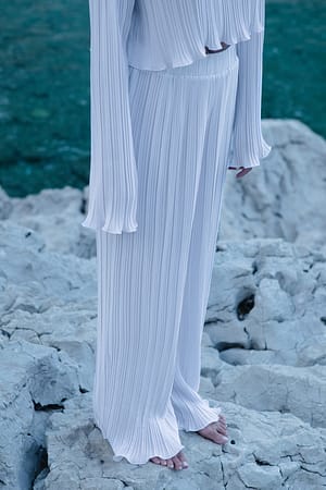 Optic White Recycelte, fließende, lange Hose