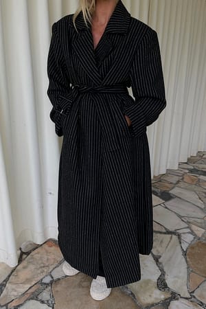 Black Pinstripe Tweed Bold Coat