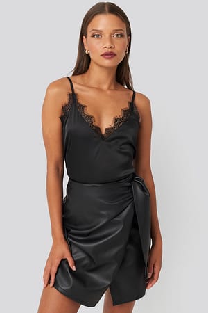 Black Tied Waist PU Skirt