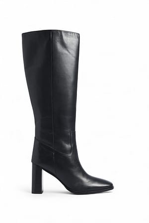 Black Knee High Leather Boots