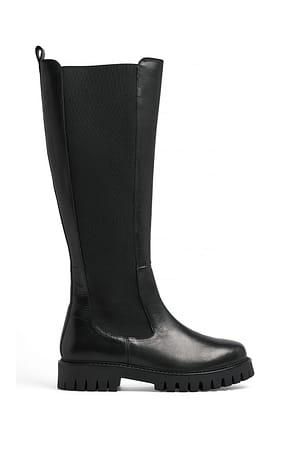 Black Kniehohe, elastische Lederstiefel