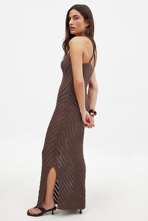 Brown Vestido maxi de punto de ganchillo y lurex