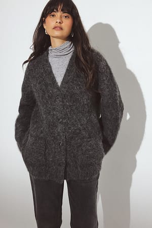 Dark Grey Oversized cardigan i strikket alpaka-bomuld blandet med genanvendt materiale