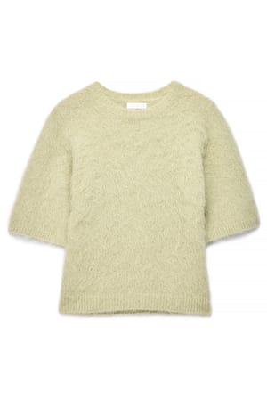 Light Green Knitted Alpaca Blend Short Sleeve Sweater