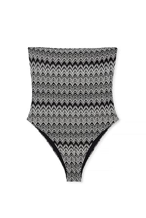 Black/White Print Strikket bandeau-badedragt