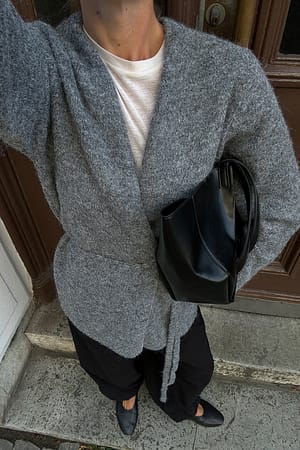 Mid Greymelange Knitted Belt Cardigan