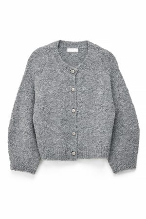 Grey Knitted Bouclé Cardigan