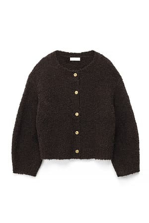 Brown Bouclé-Strickjacke