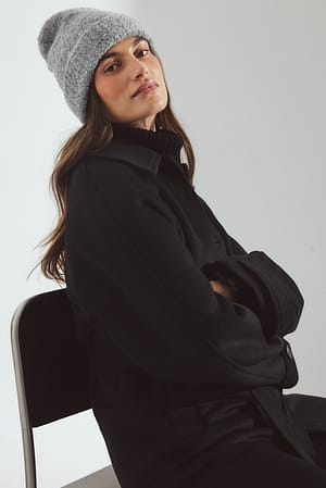 Grey Knitted Bouclé Look Beanie