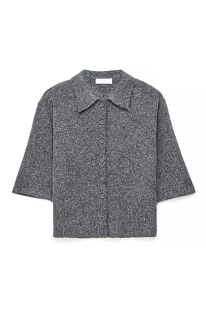 Dark Grey Melange Knitted Collar Cardigan