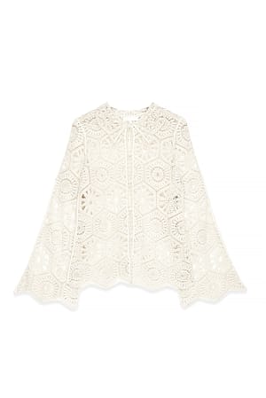 Offwhite Strikket hæklet top med lange ærmer