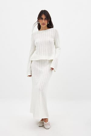 White Falda midi de punto y ganchillo