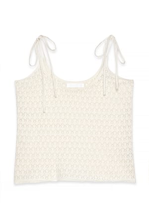 Offwhite Knitted Crochet Tie Detail Singlet