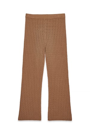 Brown Pantalon en maille crochetée