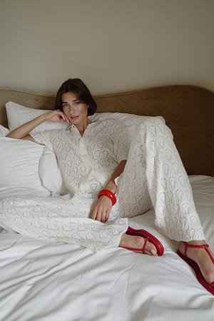 Offwhite Gebreide gehaakte broek