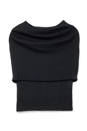Black Knitted Draped Lurex Top