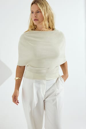 Beige Strikket Lurex-topp med omslag