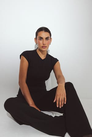 Black Gebreide broek met trekkoord