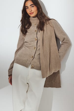 Beige Melange Strikket cardigan med tætsiddende pasform
