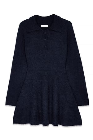 Dark Navy Knitted Flare Mini Dress