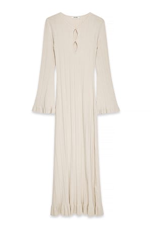 Light Beige Strikket maxikjole med volangkant
