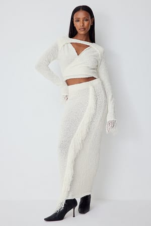Offwhite Knitted Fringe Detail Skirt