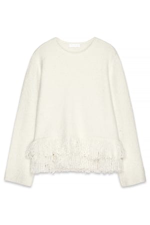 Offwhite Strikket sweater med frynser