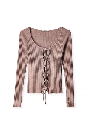 Taupe Knitted Tie Detail Cardigan