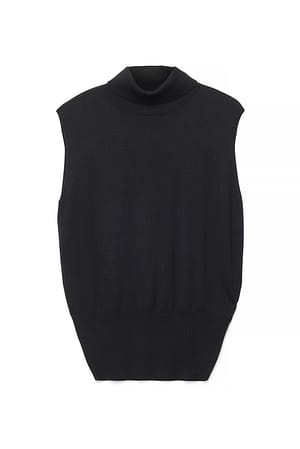 Black Knitted High Neck Sleeveless Top