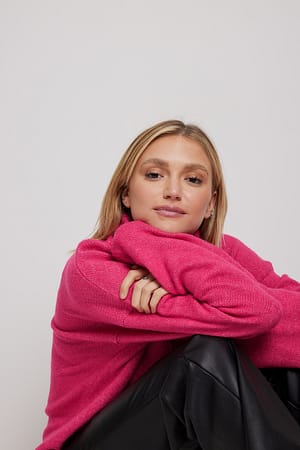 Fuchsia Knitted High Neck Sweater