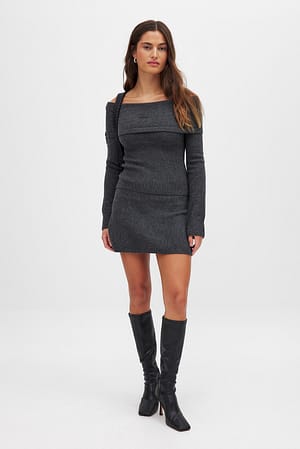 Dark Grey Stickad minikjol med låg midja