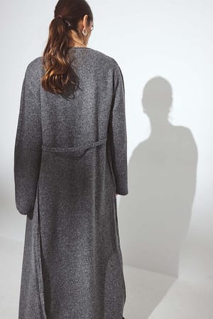 Grey Melange Stickad maxicardigan