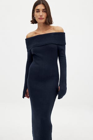 Navy Vestido midi de punto