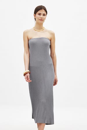 Grey Knitted Midi Tube Dress