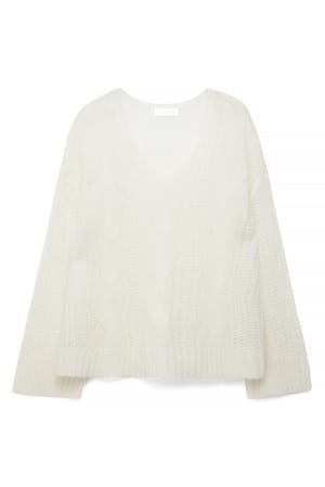 Offwhite Strickpullover aus Mohair-Mix