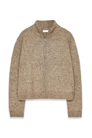 Beige Stickad tröja med neps och dragkedja