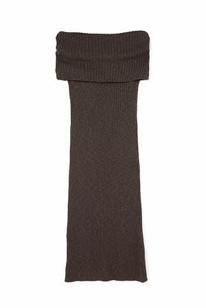 Brown Knitted Off Shoulder Maxi Dress