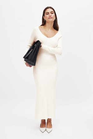 Offwhite Strikket midikjole