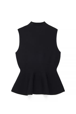 Black Knitted Peplum Top