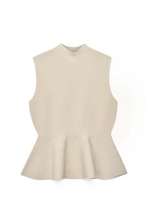 Beige Knitted Peplum Top