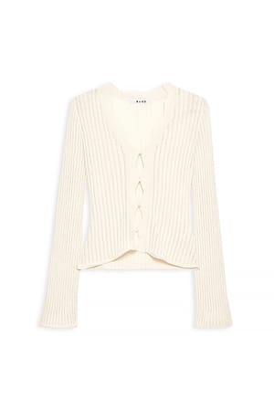 Offwhite Pointelle-Strickoberteil mit langen Ärmeln