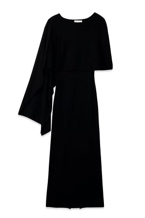Black Poncho-Midikleid aus Strickstoff