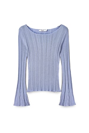 Light Blue Stickad långärmad top med pointelle