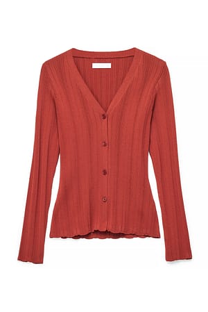 Rustic Red Knitted Rib Long Sleeve Top