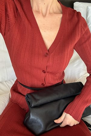 Rustic Red Knitted Rib Long Sleeve Top