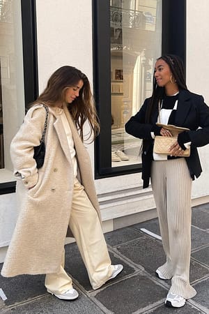 Beige Melange Pantalon en maille côtelée