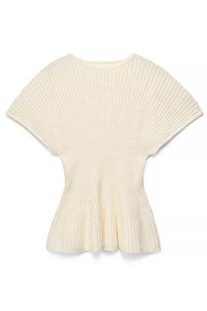 Cream Knitted Rib Peplum Top